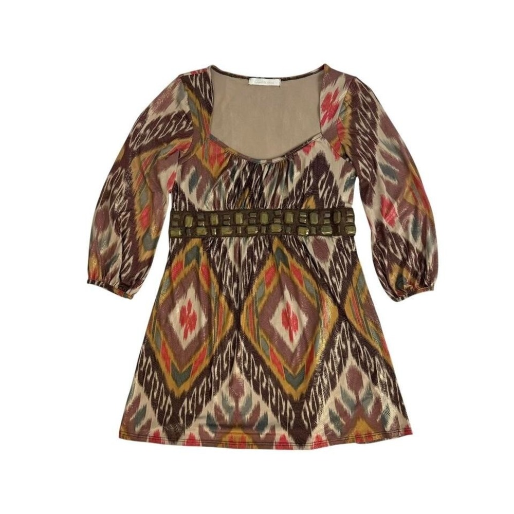 charlotte russe y2k blouse made in usa medium stones embellished milkmaid aztec